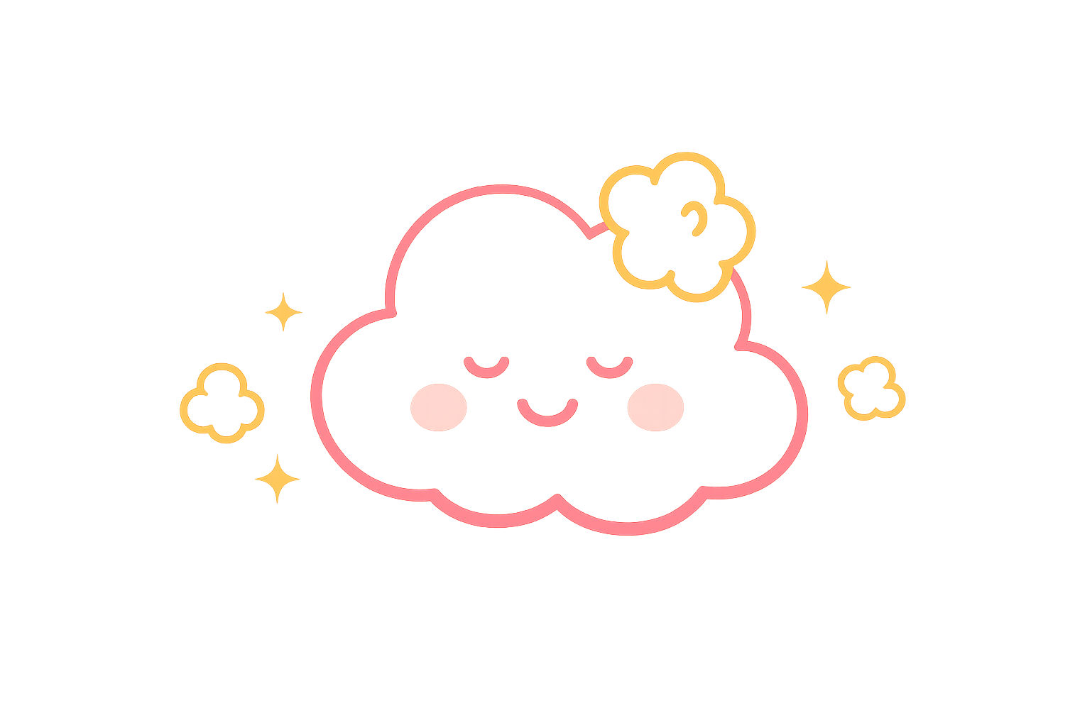 Cloud Corn smiling cloud mascot with popcorn and sparkles